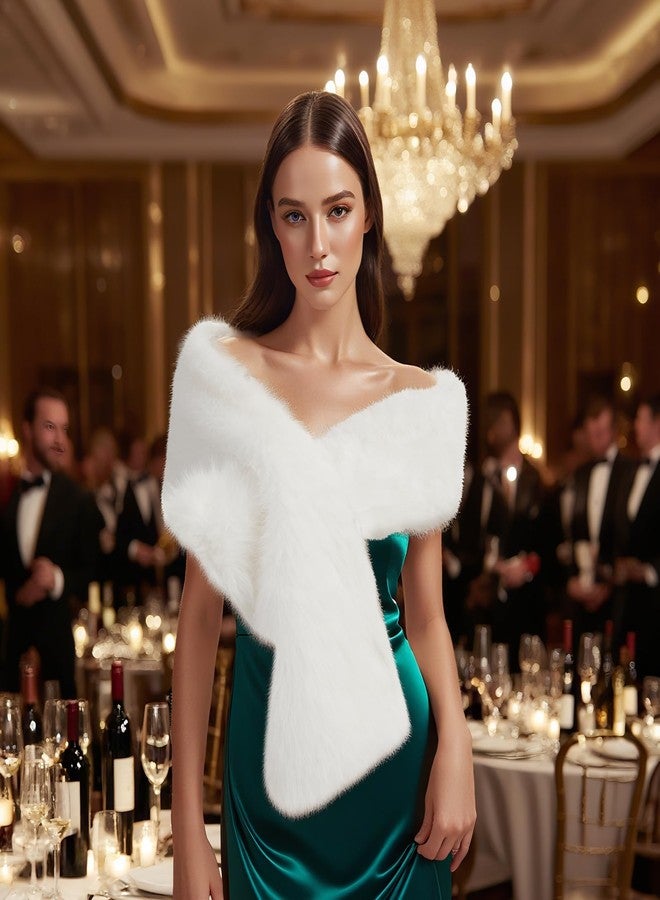 Mukum Women's Faux Fur Wraps 1920 Faux Fur Stole for Women and Girls for Wedding/Bridal/Evening Party (White) - Image 5